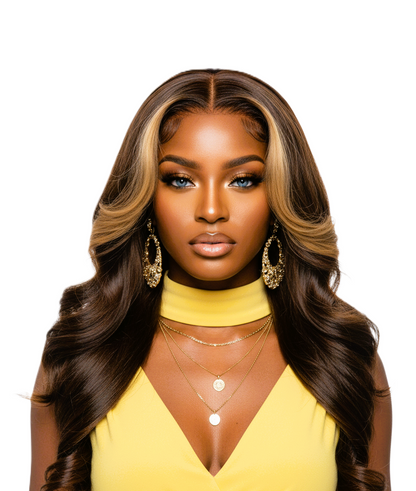 Brown Highlight 24' Transparent Luxurious Glueless HD Lace Frontal Body Wave Wig Salon-Quality Lace Closure Human Hair