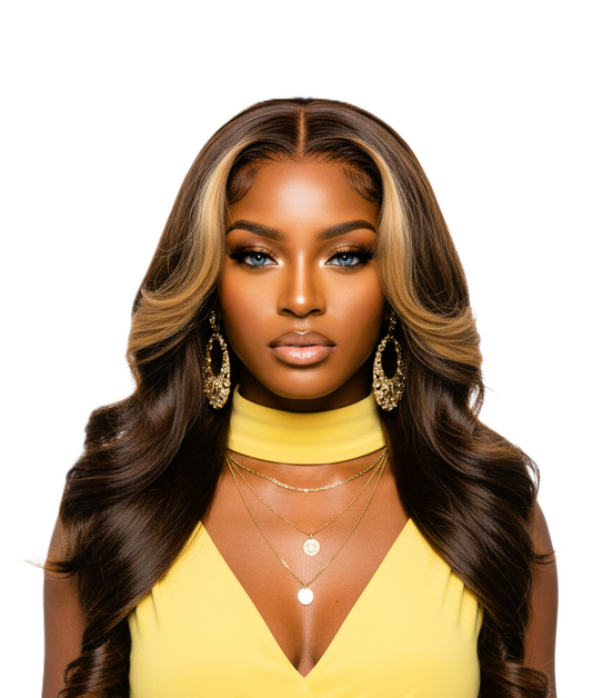 Brown Highlight 24' Transparent Luxurious Glueless HD Lace Frontal Body Wave Wig Salon-Quality Lace Closure Human Hair