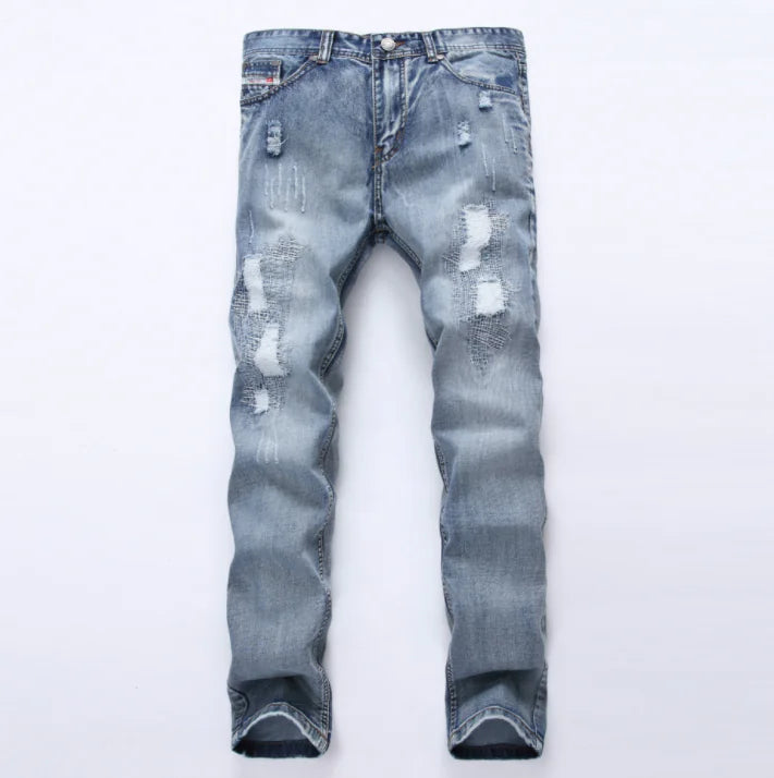 Men's Straight Leg Ripped Denim Jeans