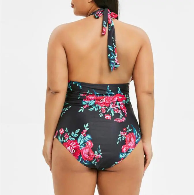 Plus Size High Waist Floral One-Piece Swimsuit for Women