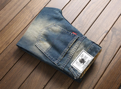 Men's Vintage Style Ripped Denim Jeans (Slim Fit)