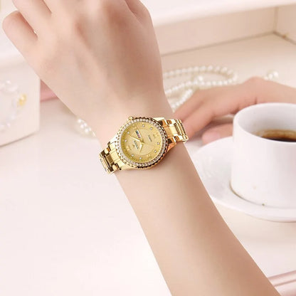 Universal WWOOR Diamond Women's Fashion Dress Gold Quartz Watch