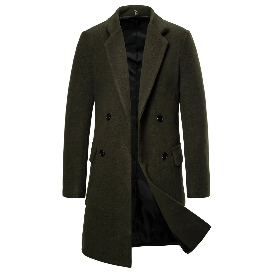 Men's Double-Breasted Casual Woolen Trench Coat