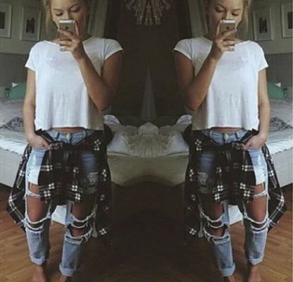 Ripped Straight Leg Loose Fit Denim Jeans