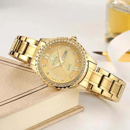 Universal WWOOR Diamond Women's Fashion Dress Gold Quartz Watch