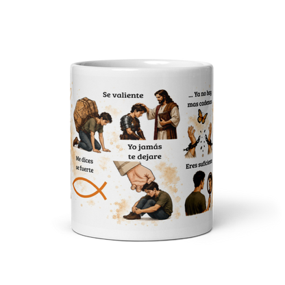 Taza Cristiana de Fe y Fortaleza – Taza Inspiradora de Jesús para Café ☕🙏