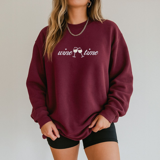 Wine Time Women's Embroidered Sweatshirt