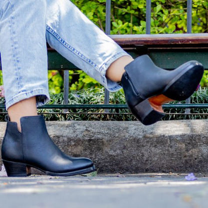 Womens Black Leather Ankle Boots - Handmade Classic Low Cut Style
