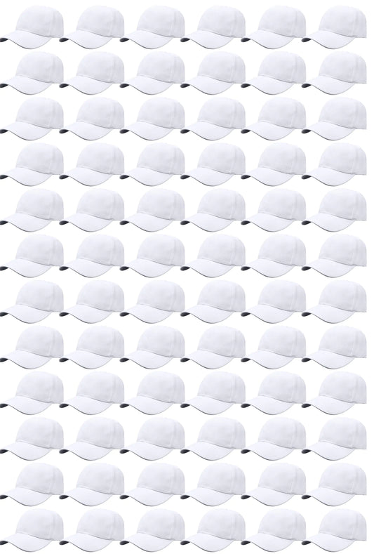 Gelante Bulk Plain Blank Baseball Caps Adjustable Back Strap. 001-White-72PC